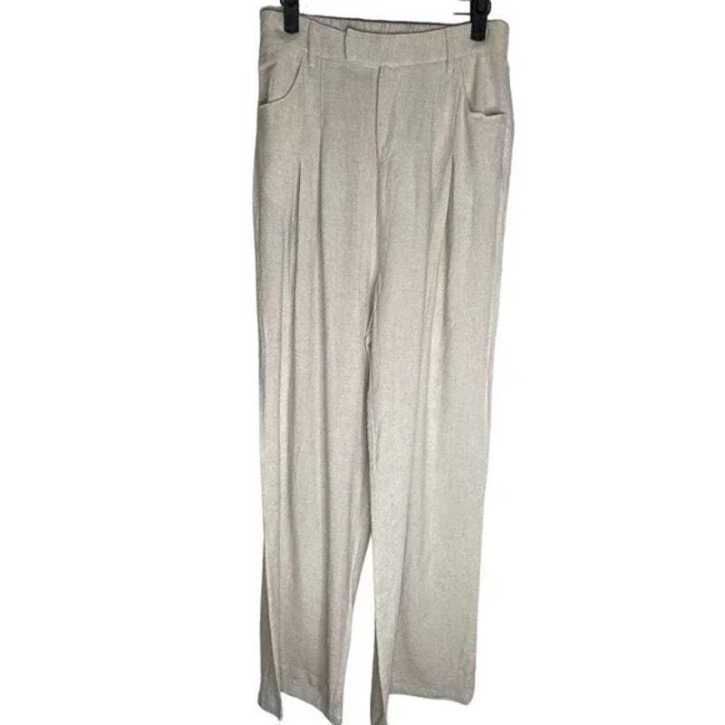 Pants Wide Leg Relaxed Fit Linen Elastic back with pockets Large or 8/10