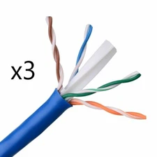 Lot of 3 - CAT6E Ethernet 550MHz CMR Cable Blue 1000FT - 23AWG COPPER