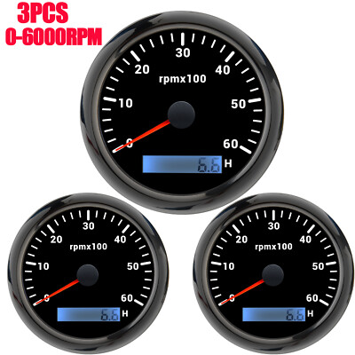 ELING 85mm Tachometer 6000RPM Gauge Meter with Hour Meter 9-32V with
