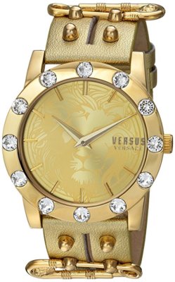 Versus by Versace Women's S73070016 'MIAMI CRYSTAL' Quartz Gold Leather Watch