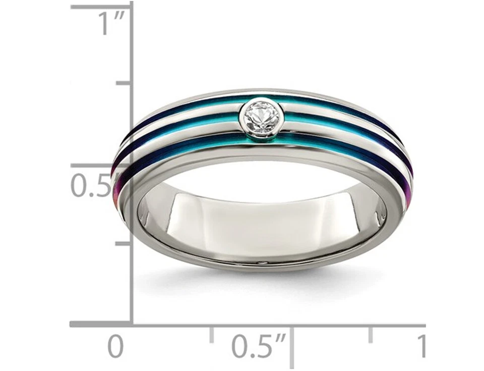 Anillo banda zafiro blanco triple ranura titanio 6 mm para hombre Foto 4 de 4