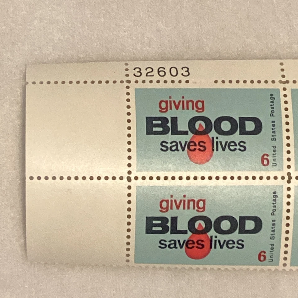 MINT Giving Blood Saves Lives United States Postage 6¢ 4 Stamp Plate Block #1425 - Image 2 of 4