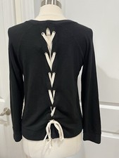 New! Monrow Black Lace-Up Back Womens Top Swe...