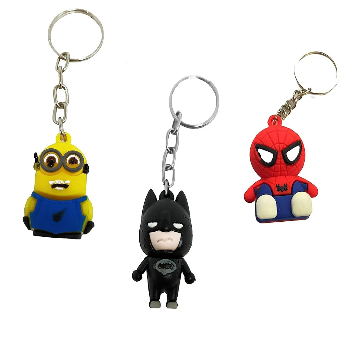 Rubber Small Cartoon Keychains of Spiderman Batman and Minion keychains for  Kids