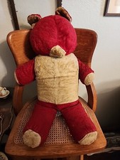 Rare Vintage Teddy Bear Red White 1950's 29"