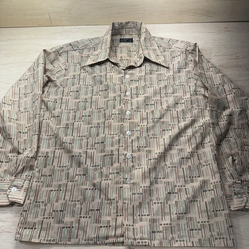 Vintage 1970s Mens JC Penney Polyester Disco Shirt Dagger Collar Large 16-16 1/2