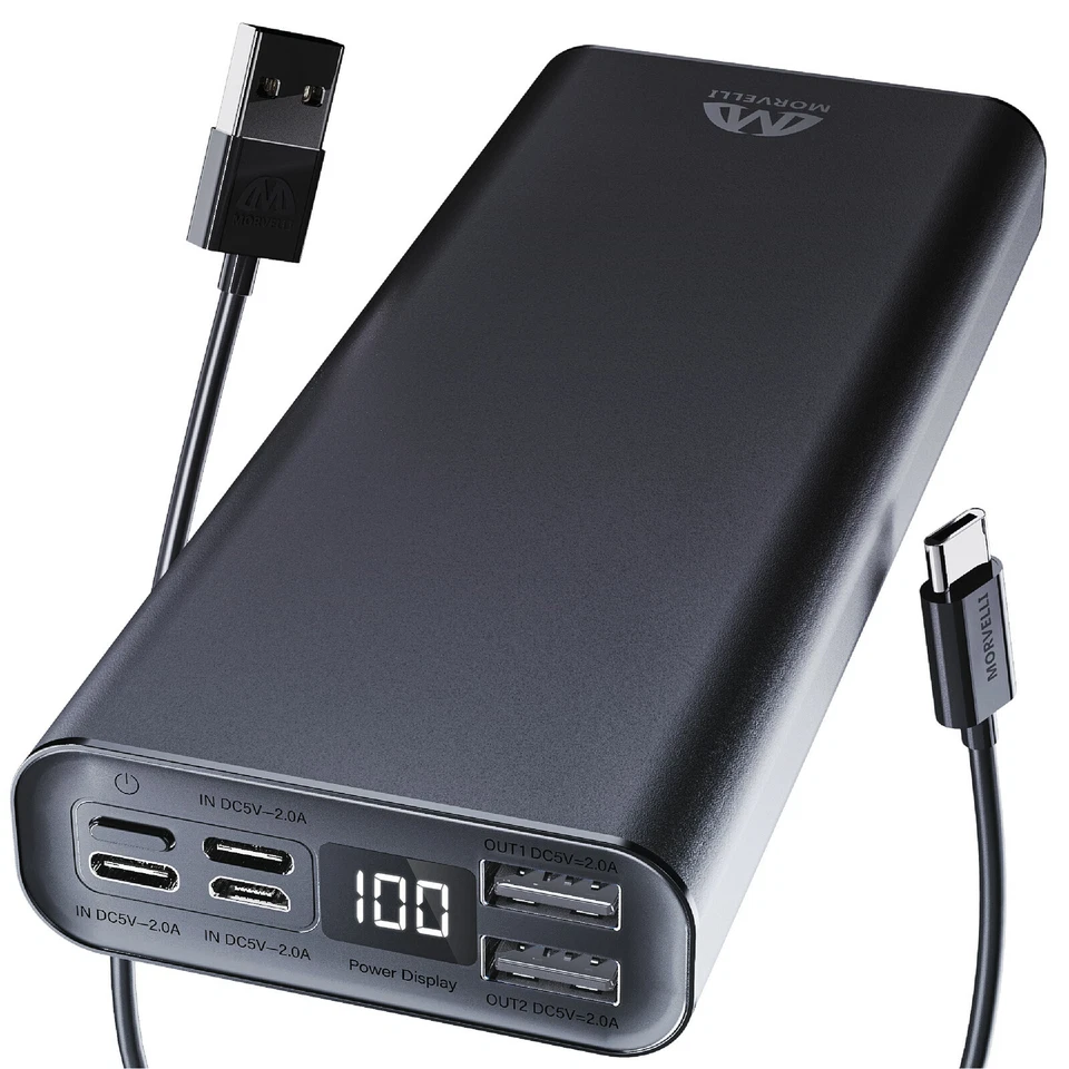 Morvelli Portable Charger Real Capacity 20000mAh Power Bank with 3 Input, USB-C - Image 2 of 4