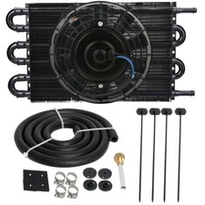 6 Pass 38 Hose Black Aluminum Engine Trans-mission Oil Cooler Electric Fan Kit