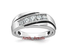 Moissanite With 14K White Gold Plated 925 Sterling Silver Ring for Men's #884