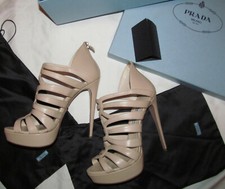 PRADA tan nude leather cage strappy  ankle stiletto shoes  39 8.5 9 tried on