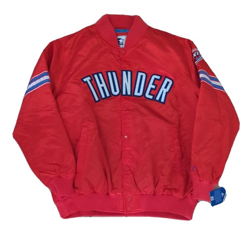 OKC THUNDER Starter Jacket Snap Down Nylon Oklahoma City REDISH/ORANGE  XXL NEW - Picture 1 of 12