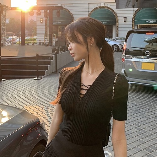 Sexy Short-sleeved Sweater For Women Pure And Sexy Slim And Elegant Top-j - Picture 5 of 13