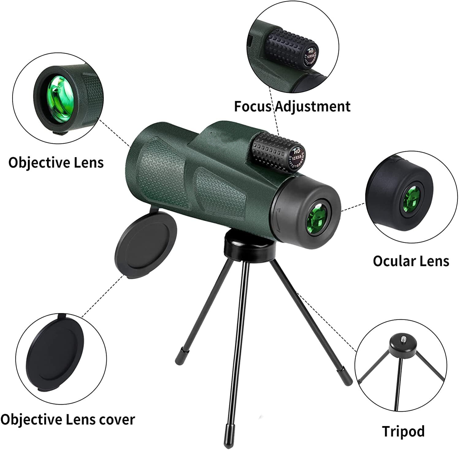 Monocular Telescope, 12X55 High Power HD Monocular with Smartphone