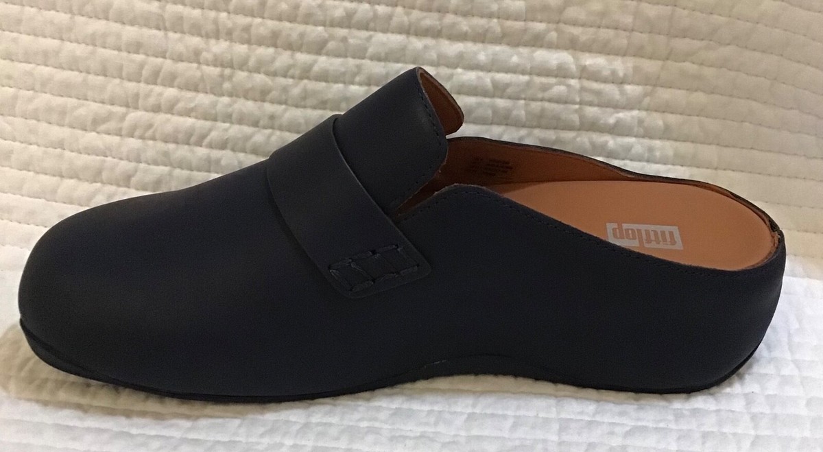 【fitflop】 (W) Shuv Buckle-Strap Leather Clogs FITFLOP SHUV BUCKLE STRAP LEATHER WEDGE CLOGS MULES MIDNIGHT