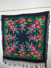 vintage wool scarves wraps shawl fringes piano printed scarf floral multicolored