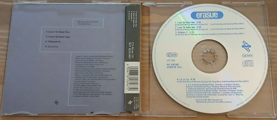 ERASURE - Love To Hate You - Maxi CD / Mute Records 1991, INT 826 967 - Bild 2 von 3