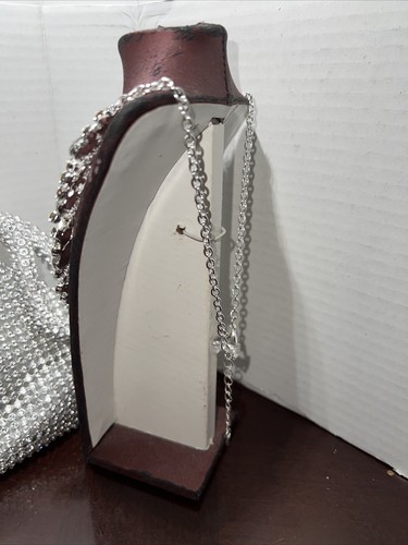 Rhinestone Triangle Clutch Bag W/ Matching Necklace Earrings Set Prom Weddings - Picture 7 of 13