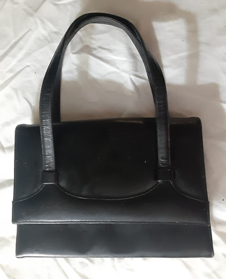 Vintage 1950s EXPORT Black Faux Leather Structured Purse Made in Canada