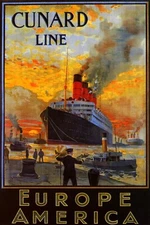 Cunard Line Europe America Steamboat Ship Travel Vintage Poster Repro FREE S/H