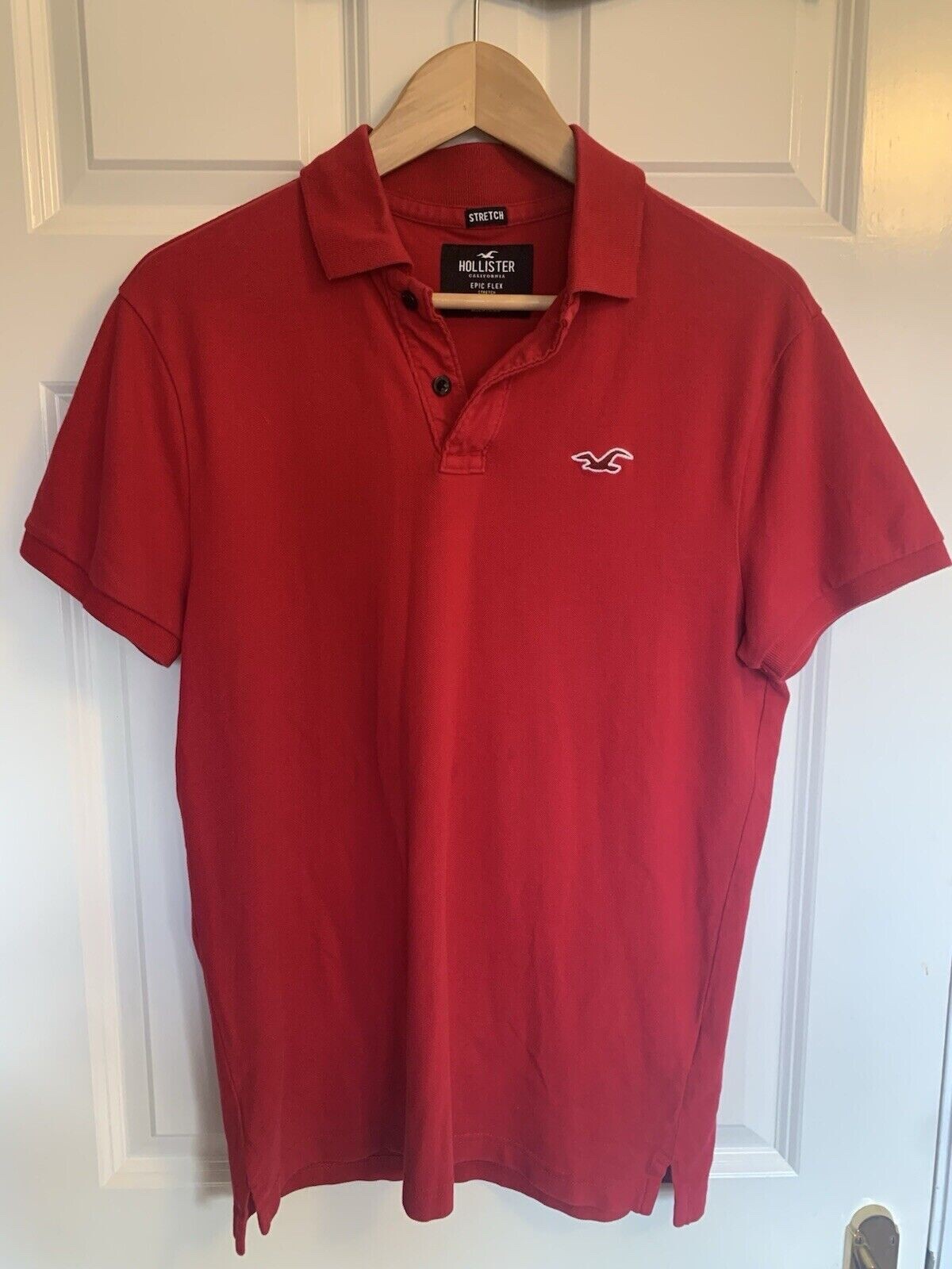 Camisa Polo Hollister Para Hombre Pequeña Roja Manga Corta Elastizada Epic Flex -Devolución Gratuita