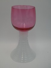 VINTAGE CRANBERRY & OPALINE GLASS ORNATE COILED STEM GOBLET WINE GLASS