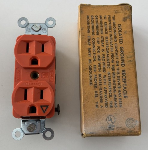 Hubbell Duplex Orange 15A 125V Receptacle w/Isolated Ground IG-5262 USA Made - Picture 2 of 10