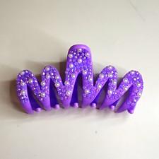 Purple Rhinestone Hair Claw Clip, Solid Plastic, For All Hair Types