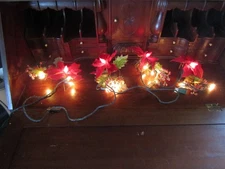 Vintage Christmas String Lights Poinsettia Garland 8 ft Holiday Home Decor