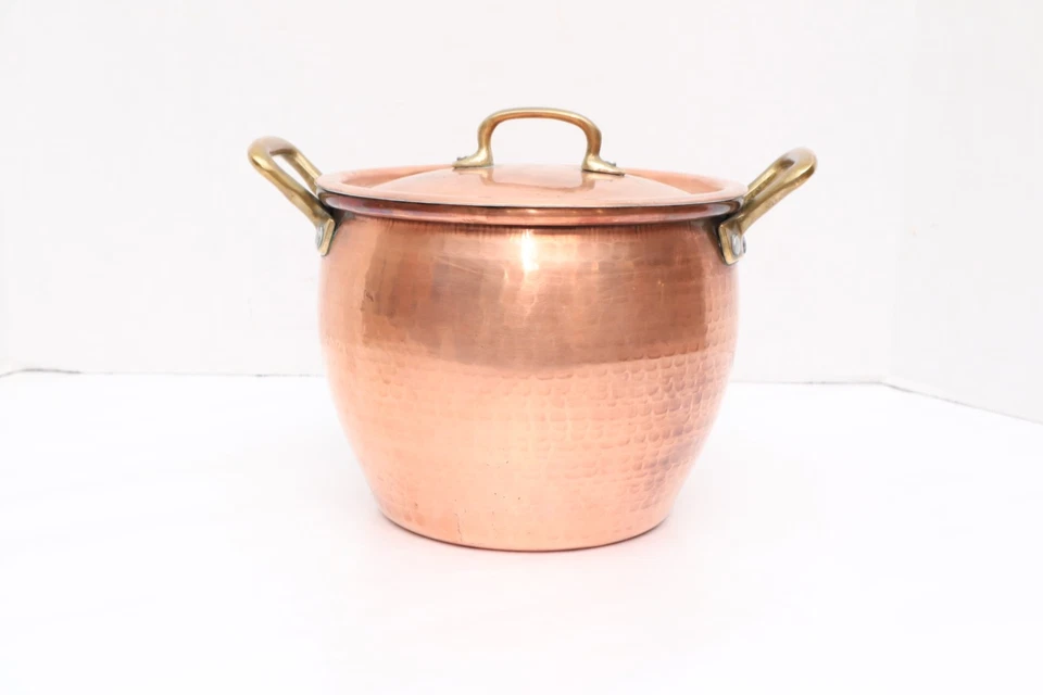 Olla de cobre martillado Ruffoni de 6 cuartos de galón de latón ITALIA utensilios de cocina Foto 3 de 4