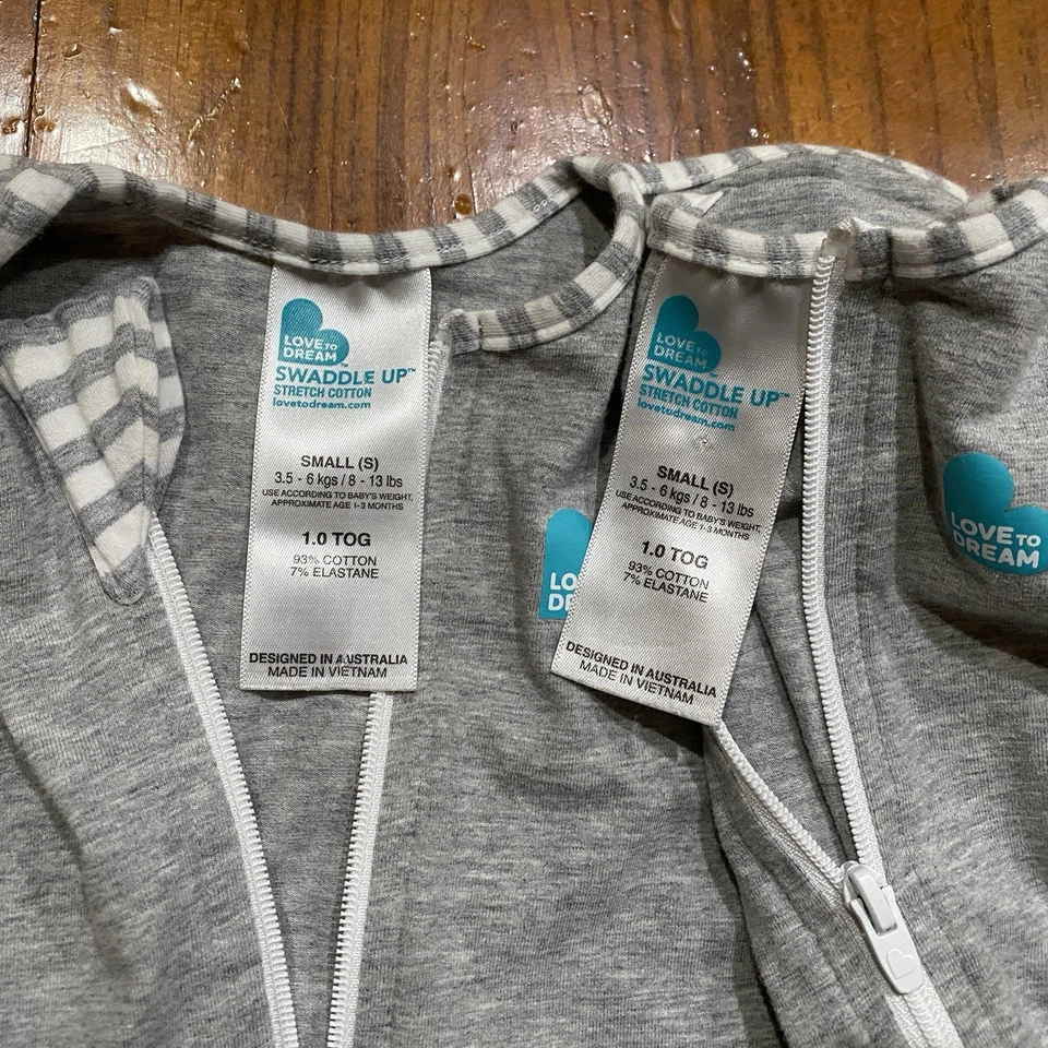 Lote de 2 Love to Dream Swaddle Up Original Pequeño 8-13lbs Gris 1.0 Tog Foto 3 de 3
