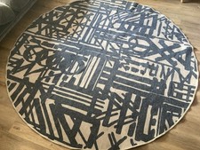 Ruggable Lokal Round Rug Slate Blue & Beige Geometric Abstract Flatwoven 185cm