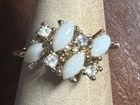vintage Uncas size 7.75 Marquise Milk Glass/rhinestone cocktail ring 18k GP
