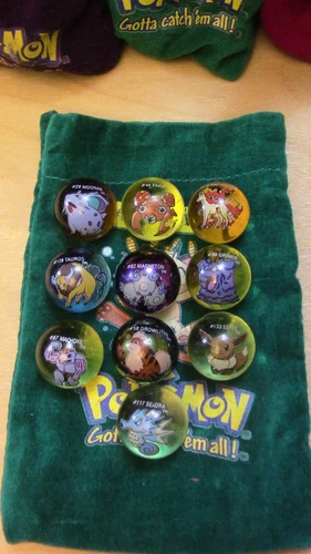 pokemon marble bundle bag with 10 marbles #52 meowth bag