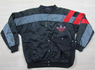 Vintage 80s Adidas Satin Bomber Jacket Men's (L) Colorblock Windbreaker Run DMC