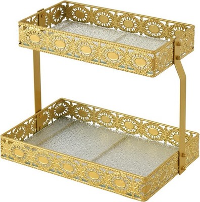 -Two Layer Glass Storage Tray W/ Portable Dressing Table Skin Care Product