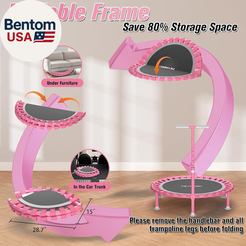Foldable Mini Trampoline, 40" Rebounder Trampoline for Adults & Kids, 450Lbs Cap - Picture 6 of 12
