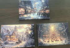 3PC Vintage Christmas Wall Art Print Deer Christmas Tree Victorian Scene