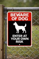 Beware of Dog Sign Enter At Your Own Risk Metal Warning Sign 8x12
