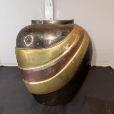 Vintage, The Import Collection Three Color Tone, Solid Brass Vase 7.5  India