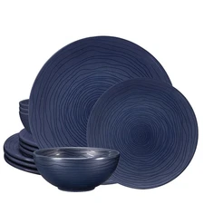 12 Piece Melamine Dinnerware Set - Durable, Dishwasher Safe, Organica Navy Bl...