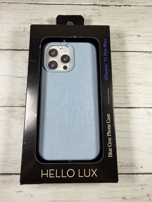 Hello Lux Blue Croc Case for iPhone 15 Pro Max Faux Leather Cover