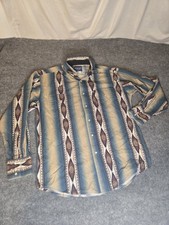 Vtg Wrangler Western Shirt L Aztec Southwestern Denim Pearl Snap Cowboy Native