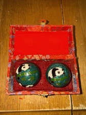 Ornate Panda Chinese Baoding Exercise Stress Relief Meditation Balls Chest Box