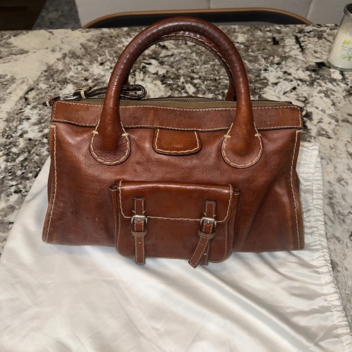 Chloe Edith Bag, Whiskey Brown Saddle Stitched Leather- 100% Authentic