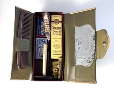 Vtg Hotel or Military Toiletries Kit Squibb Dental Cream Toothbrush Razor Blades