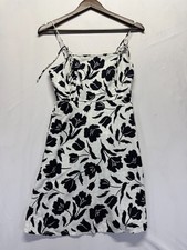Old Navy Fit & Flare Mini Dress Womens XS White Black Floral Spaghetti Strap