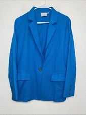 Lush Linen Blend Blazer Women s M Turquoise Blue Light Weight Career Office