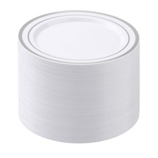 BESTSTAR 100PCS White Plastic Plates for Party