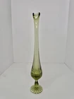 Vintage MCM 1960’s Fenton Green Swung Vase 13.75” Thumbprint Pedestal Base