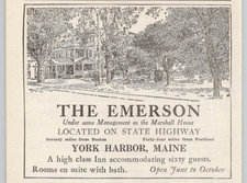 1925 The Emerson High Class Inn York Harbor ME   Print Ad